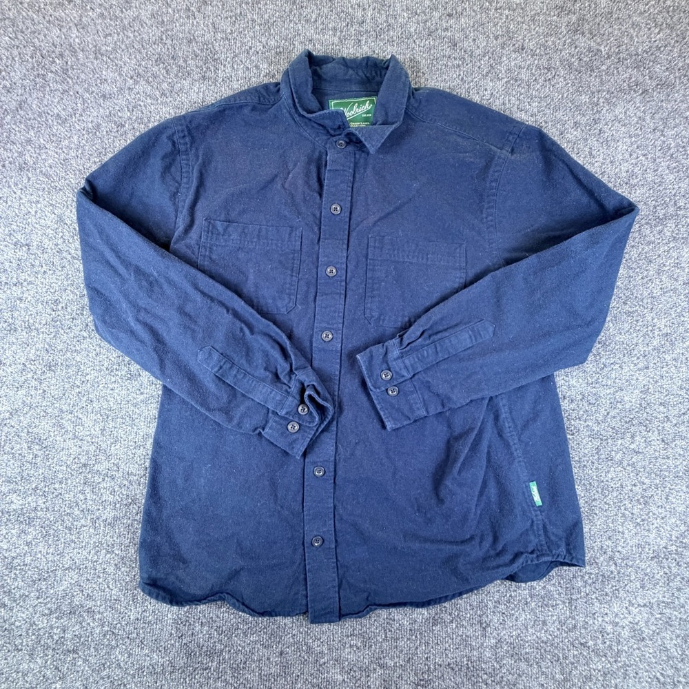 Woolrich Shirt Mens Large Navy Blue Cotton Pockets Long Sleeve Casual Button Up